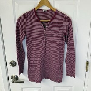 Vintage Splendid Y2K Pink/Grey Striped Long Sleeve Henley Tee Women's Size Small